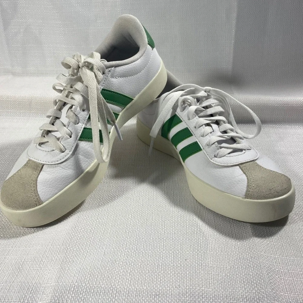 Adidas VL Court 3.0 Low White Green Leather Sneakers ID9069 Mens 7 Womens 8.5